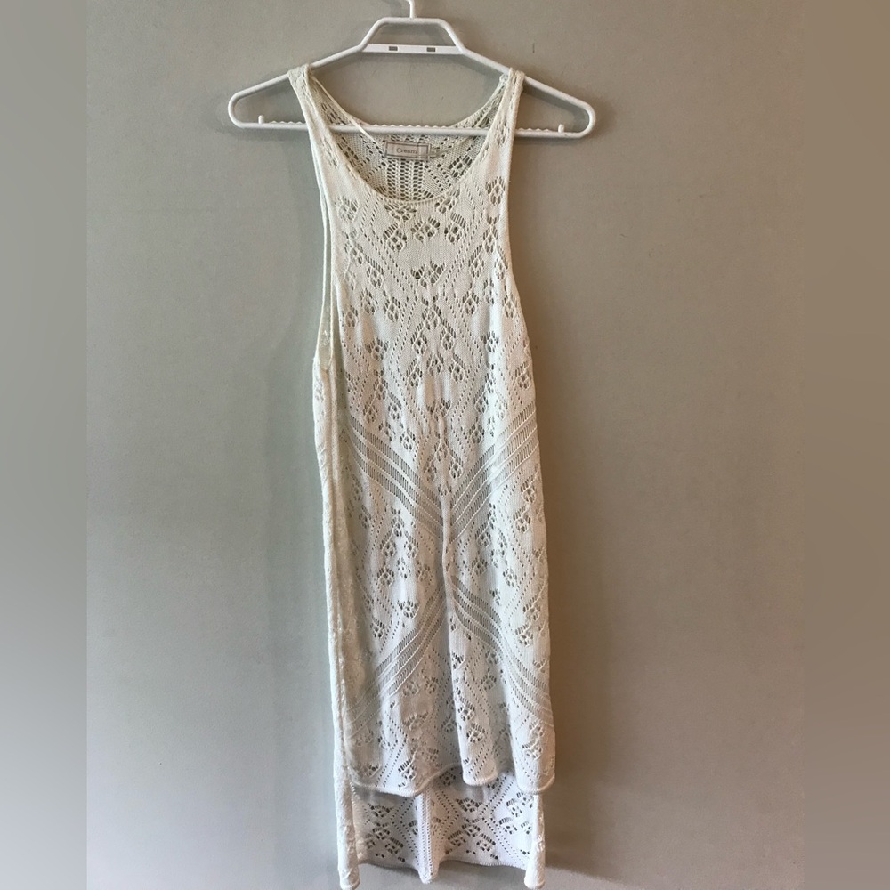CREAM White Cotton Crochet Type Dress